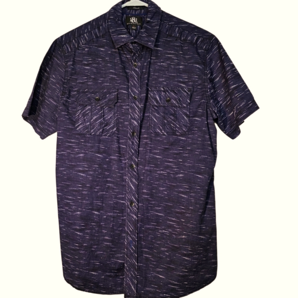 Rock & Republic Men's Navy Patterned Casual Button Down Shirt L EUC Stretch